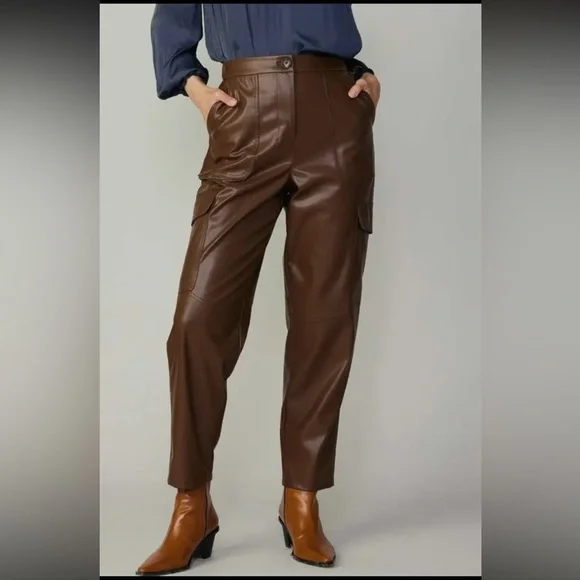 NWT Current Air Brown Chocolate Vegan Leather Cargo Pants Anthropologie Style - Picture 2 of 4